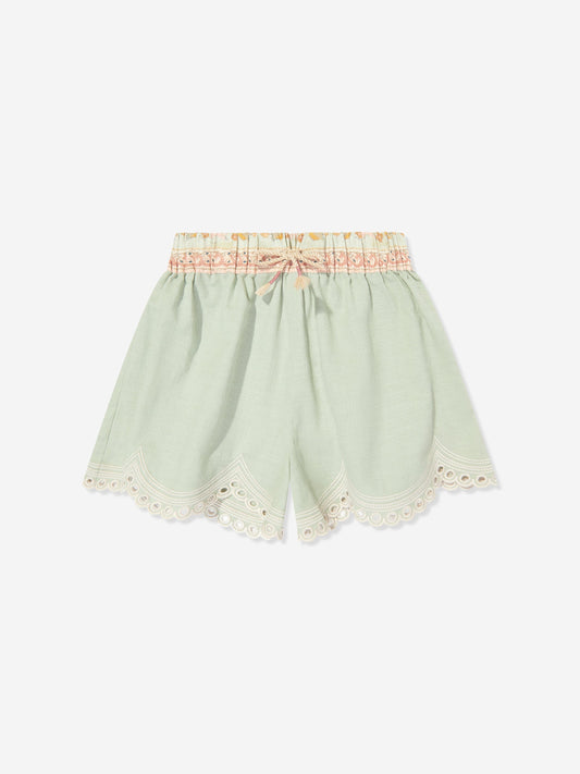 Girls Tallow Embroidered Shorts in Green