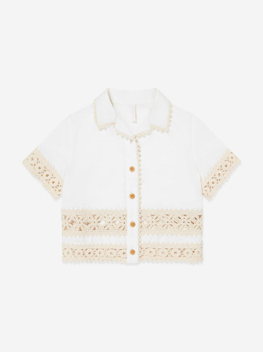 Girls Wylie Trimmed Blouse in Ivory