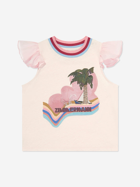 Girls Everley Frill Sleeve T-Shirt in Pink