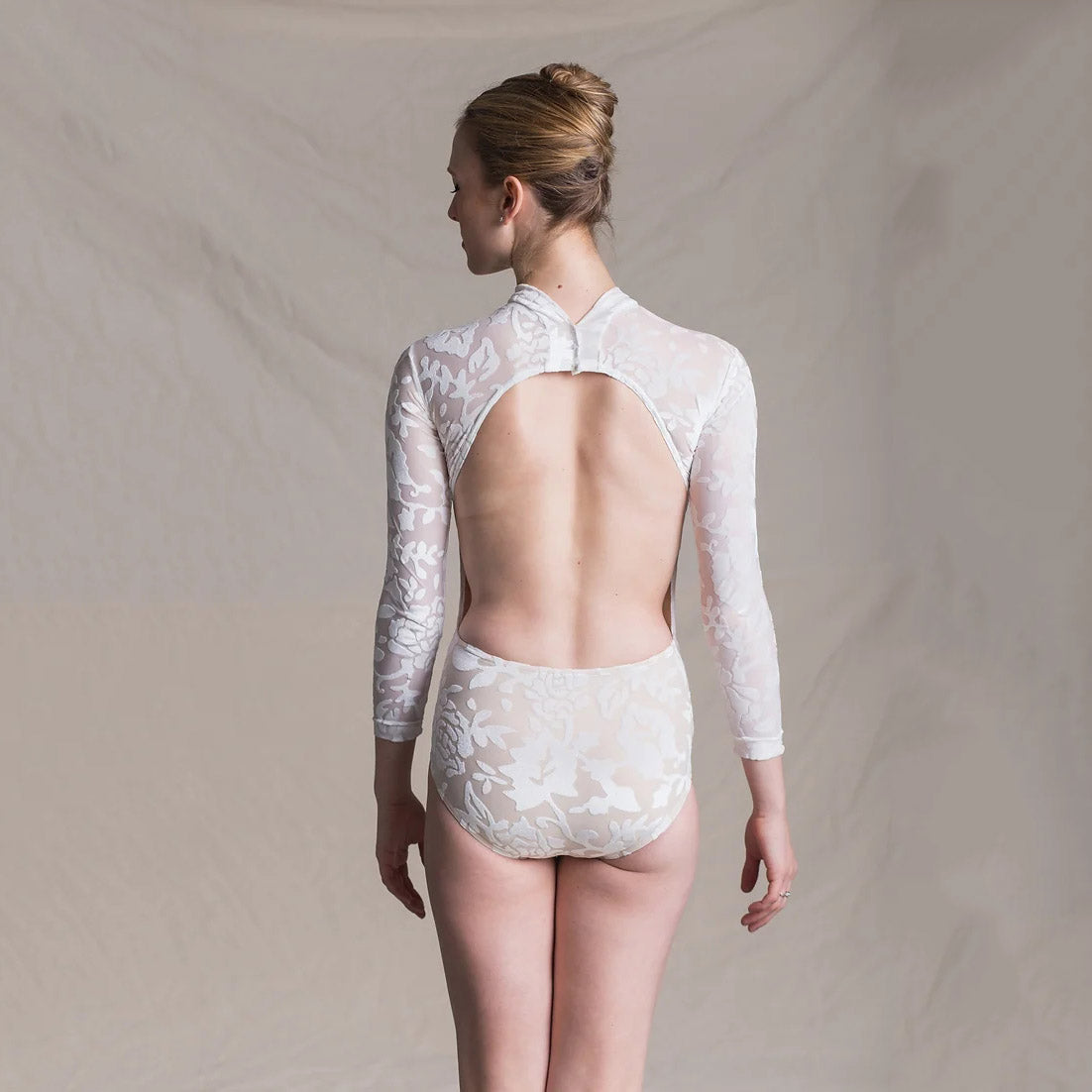 女童白色丝绒长袖芭蕾舞连体衣(T1404/White)