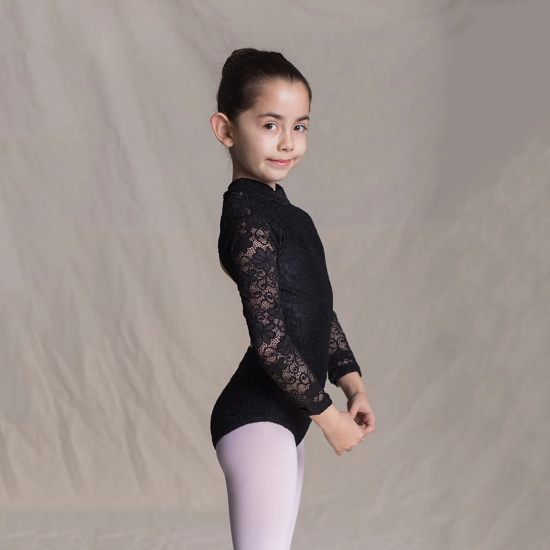 女童黑色蕾丝芭蕾舞连体衣(1404/Black)