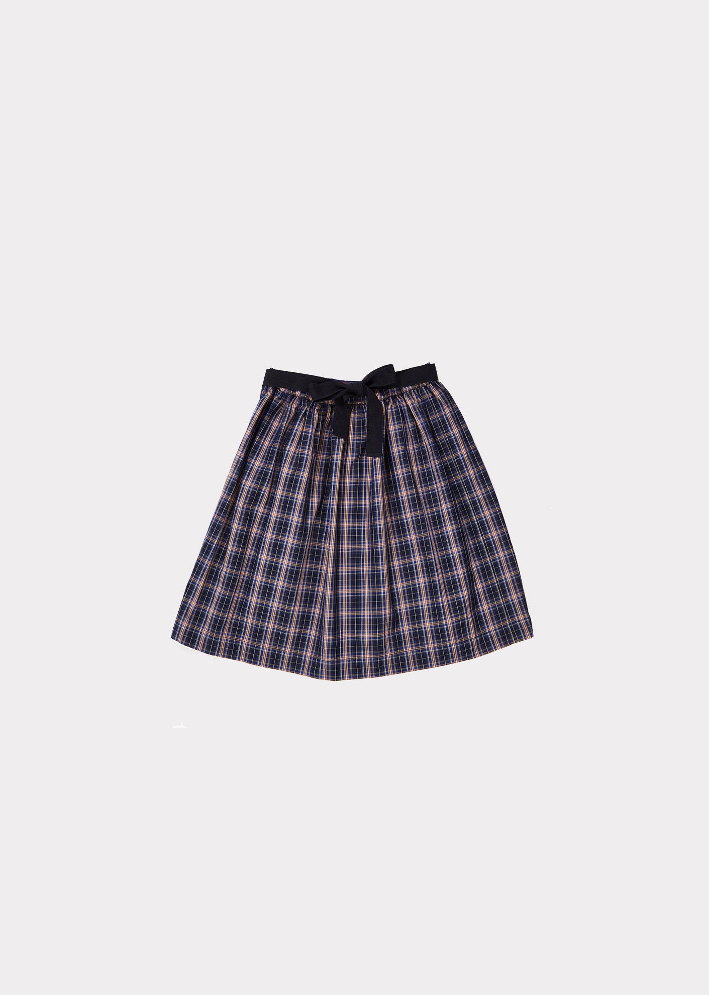 女童藏青色格子棉短裙