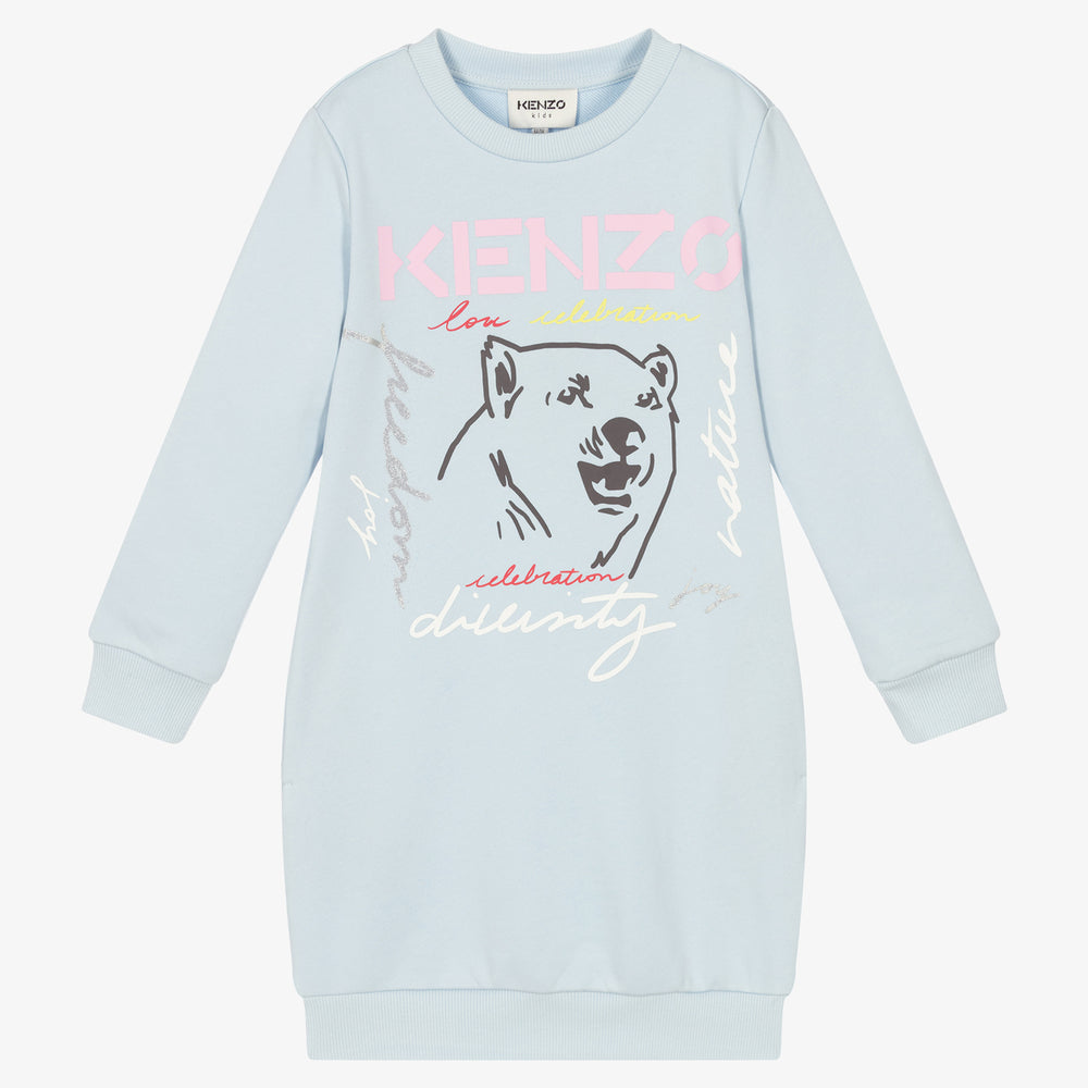 女童蓝色小熊卫衣连衣裙
