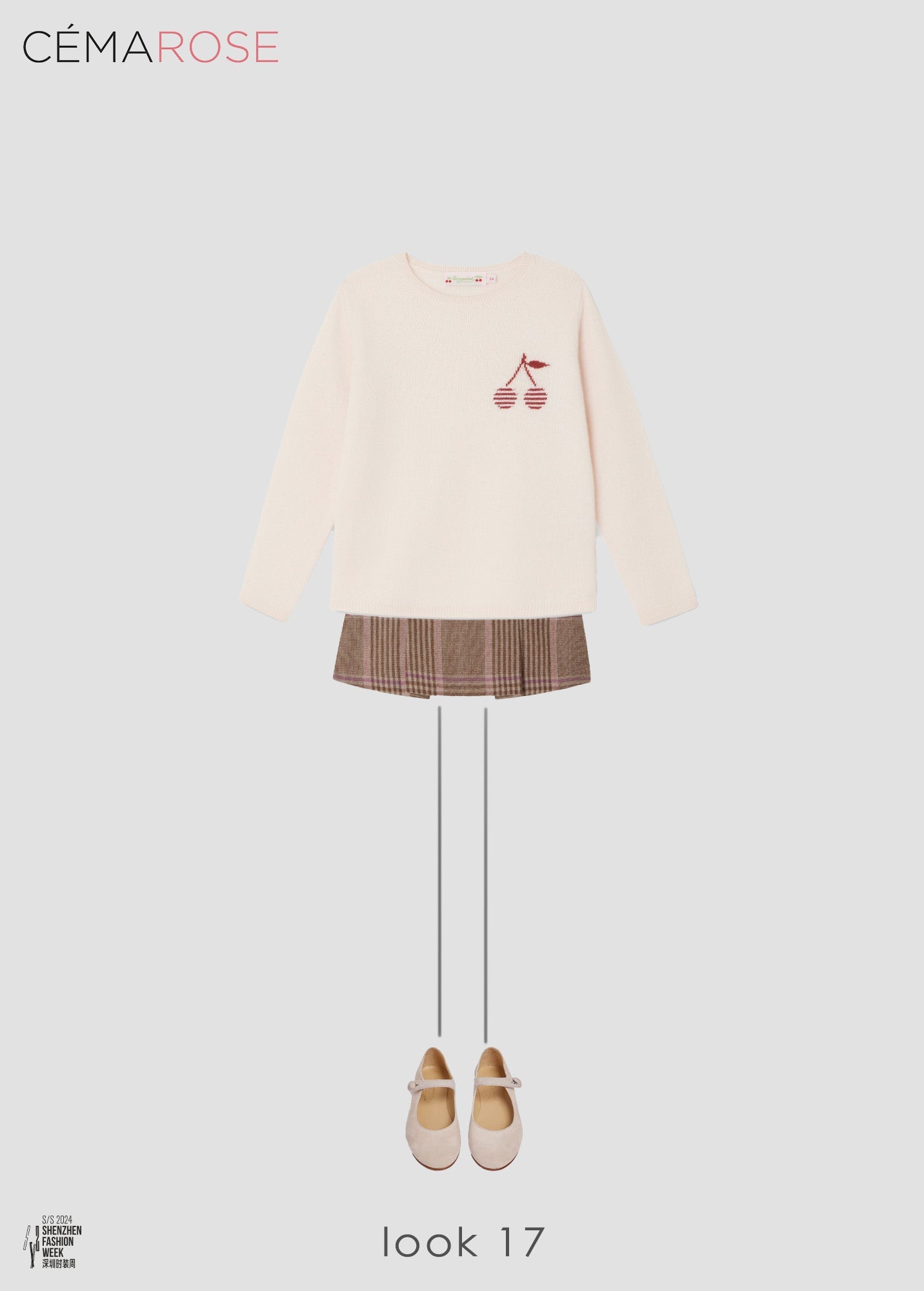 女童浅粉色Logo羊绒毛衣