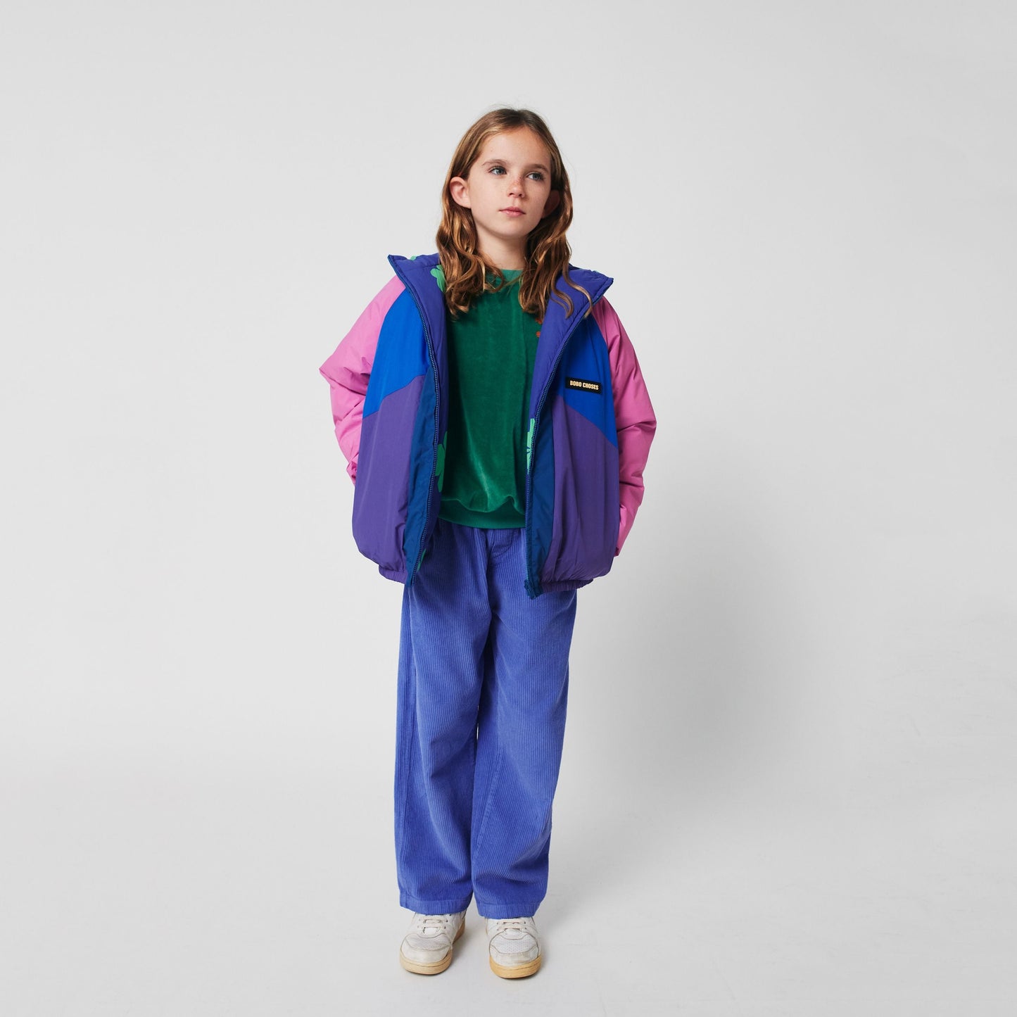 女童紫色幸运草印花双面棉服