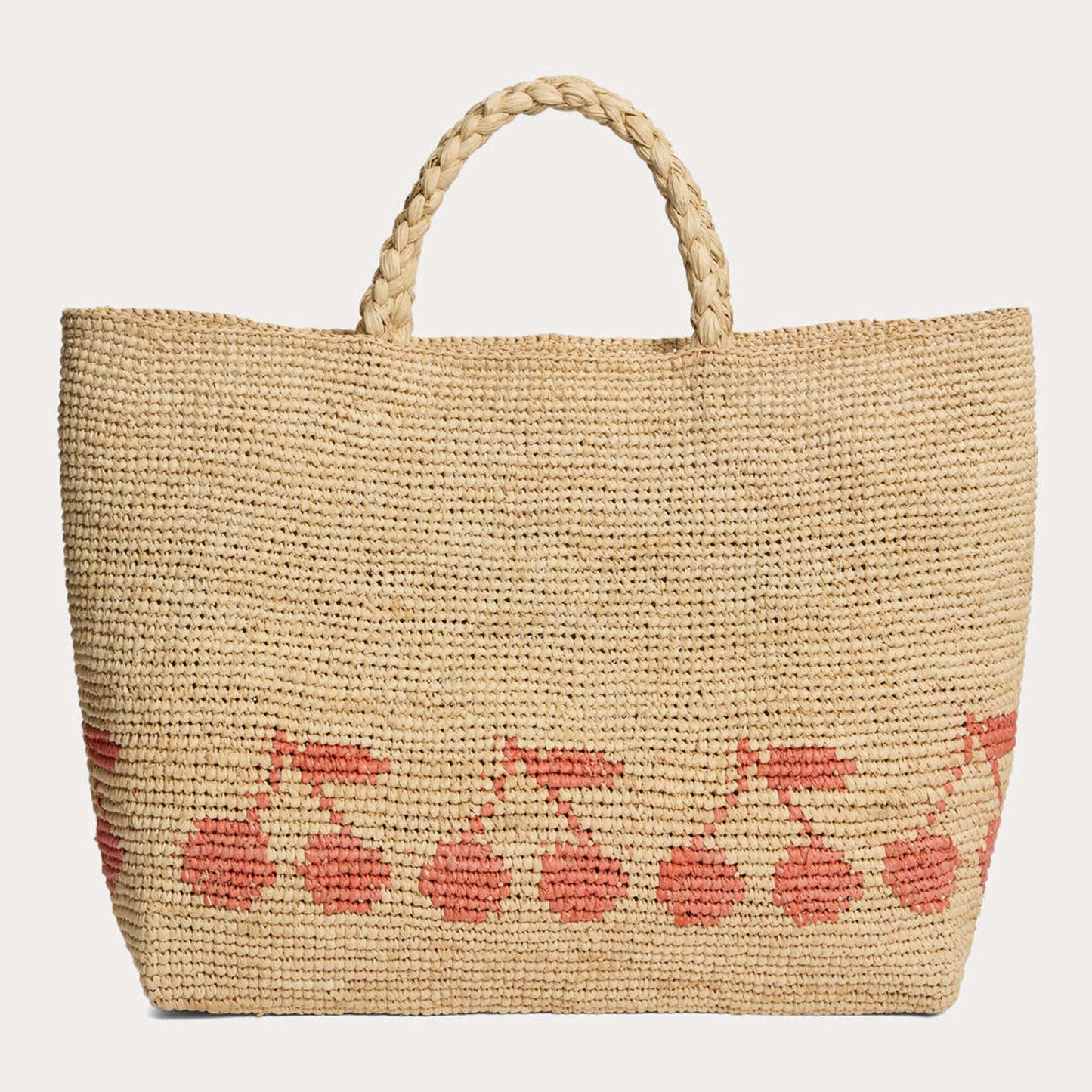 女童米色Logo拉菲草手提包