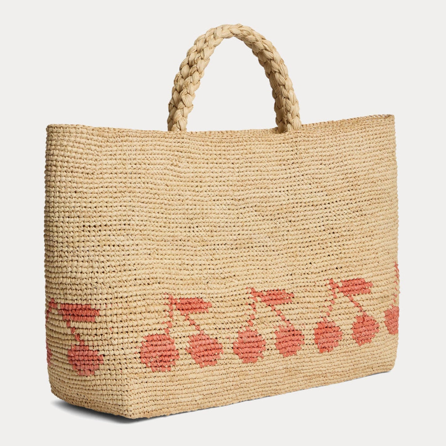 女童米色Logo拉菲草手提包