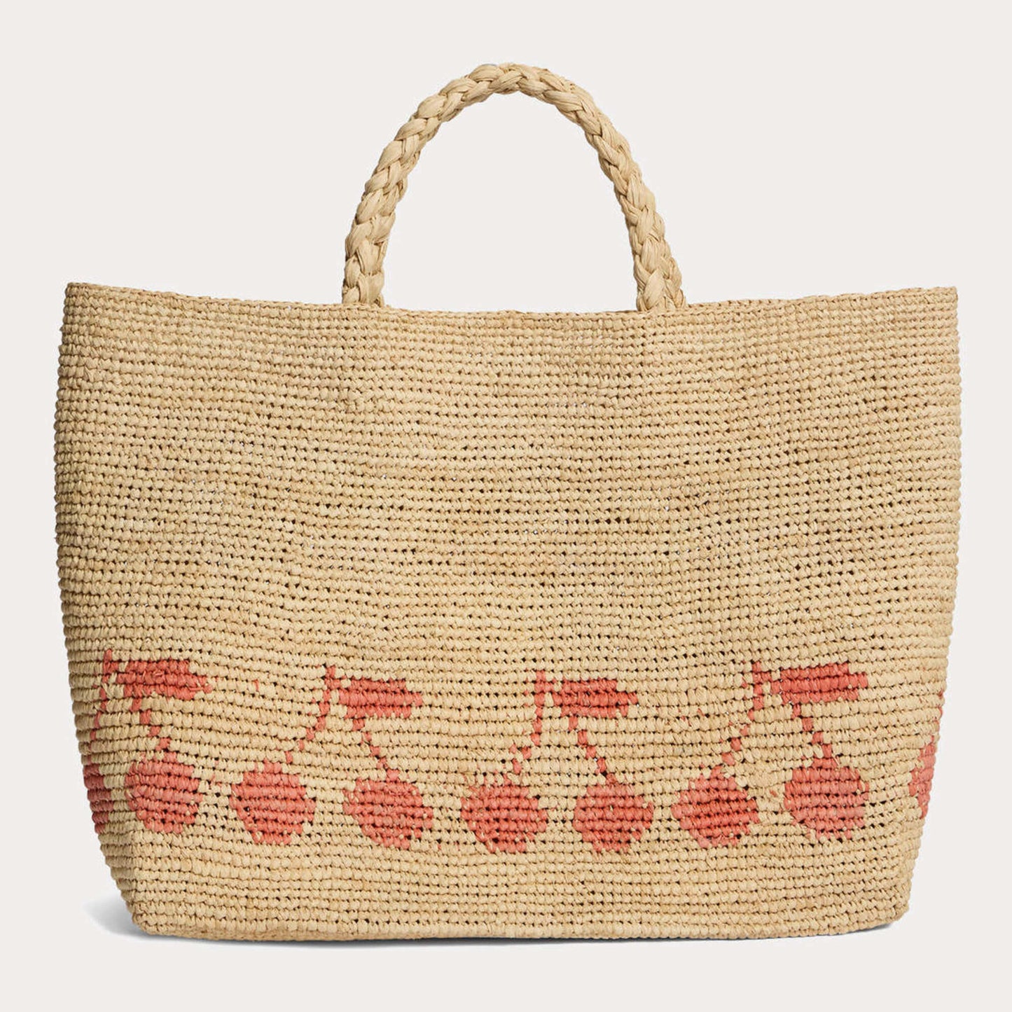 女童米色Logo拉菲草手提包