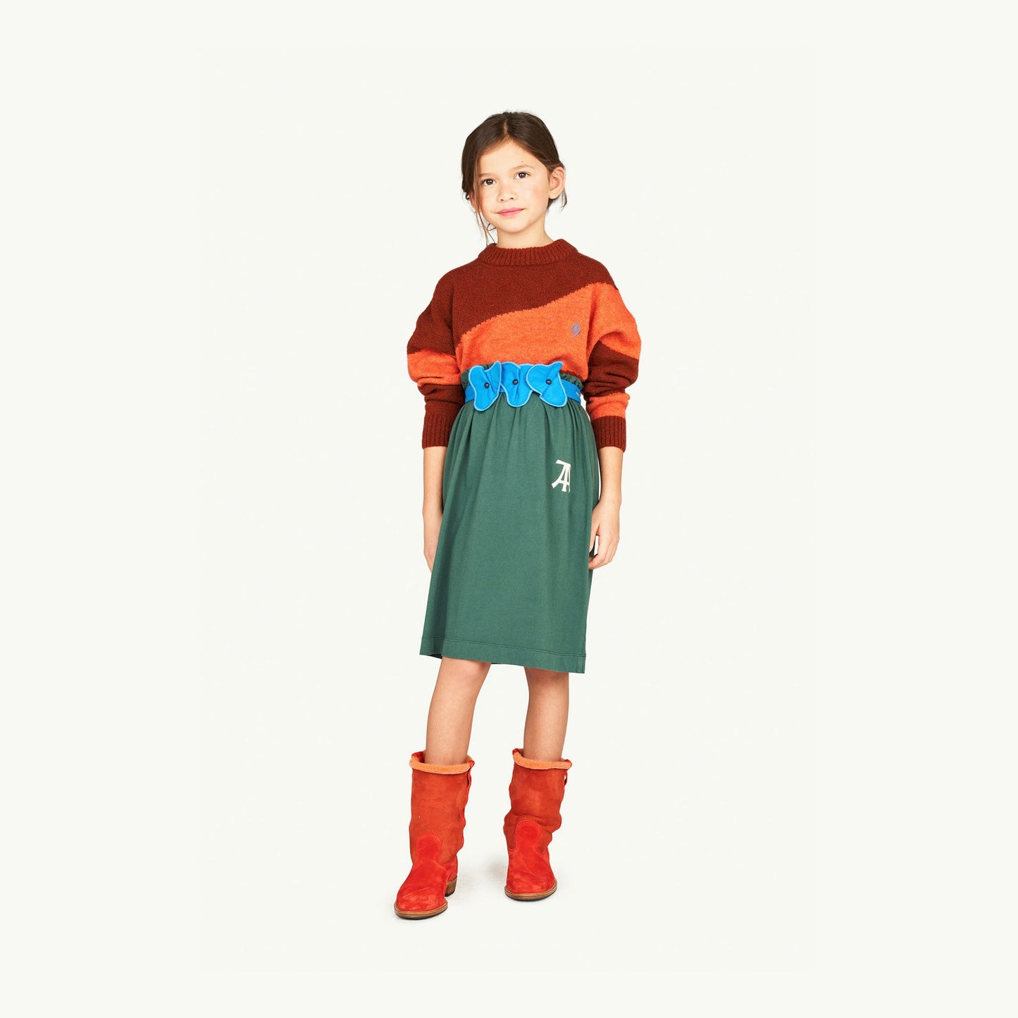 女童绿色Logo棉短裙