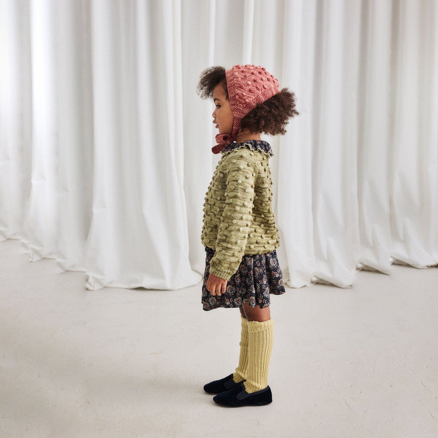 儿童绿色爆米花羊毛毛衣