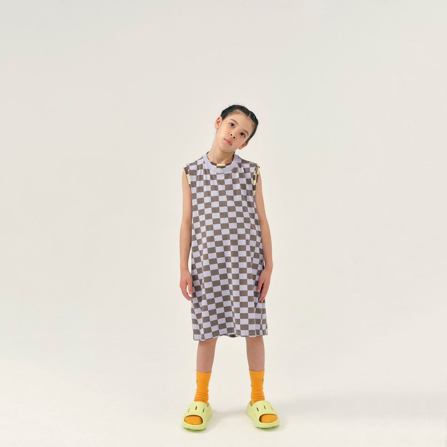 女童灰色格子棉连衣裙