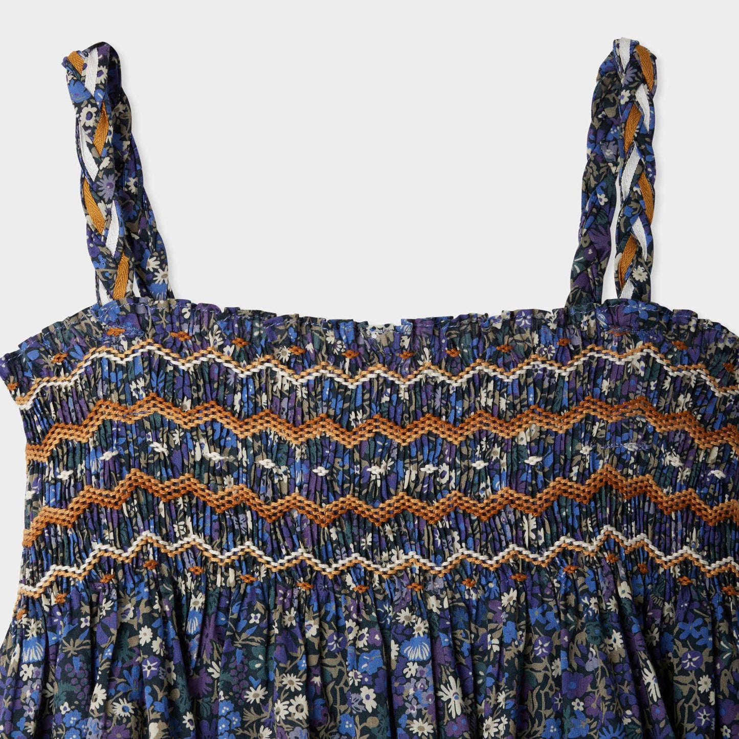 女童蓝色碎花棉吊带连衣裙