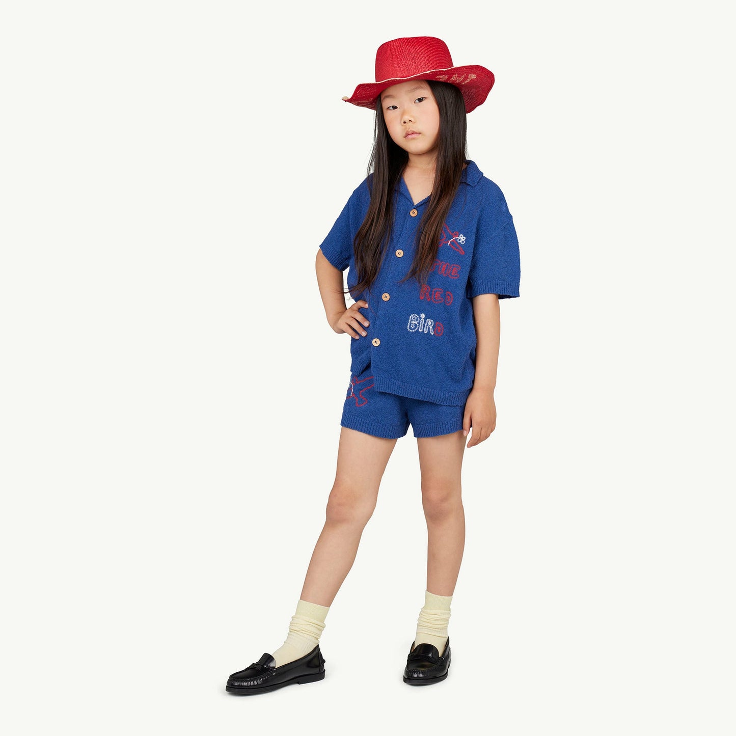 女童藏青色小鸟棉毛衣