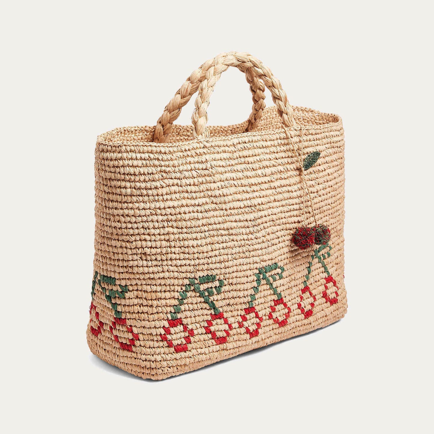 女童米色拉菲草手提包(41x25x11cm)
