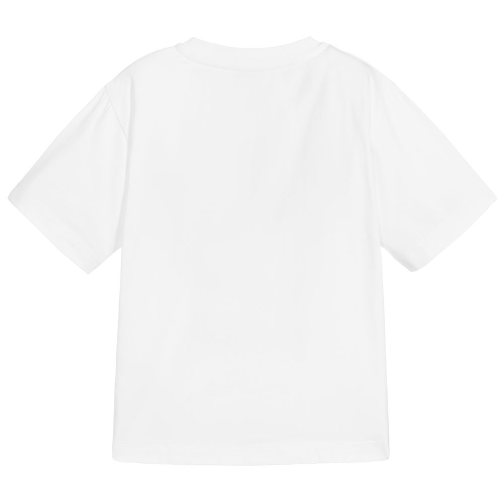 Girls White Cotton Teddy Bear T-Shirt