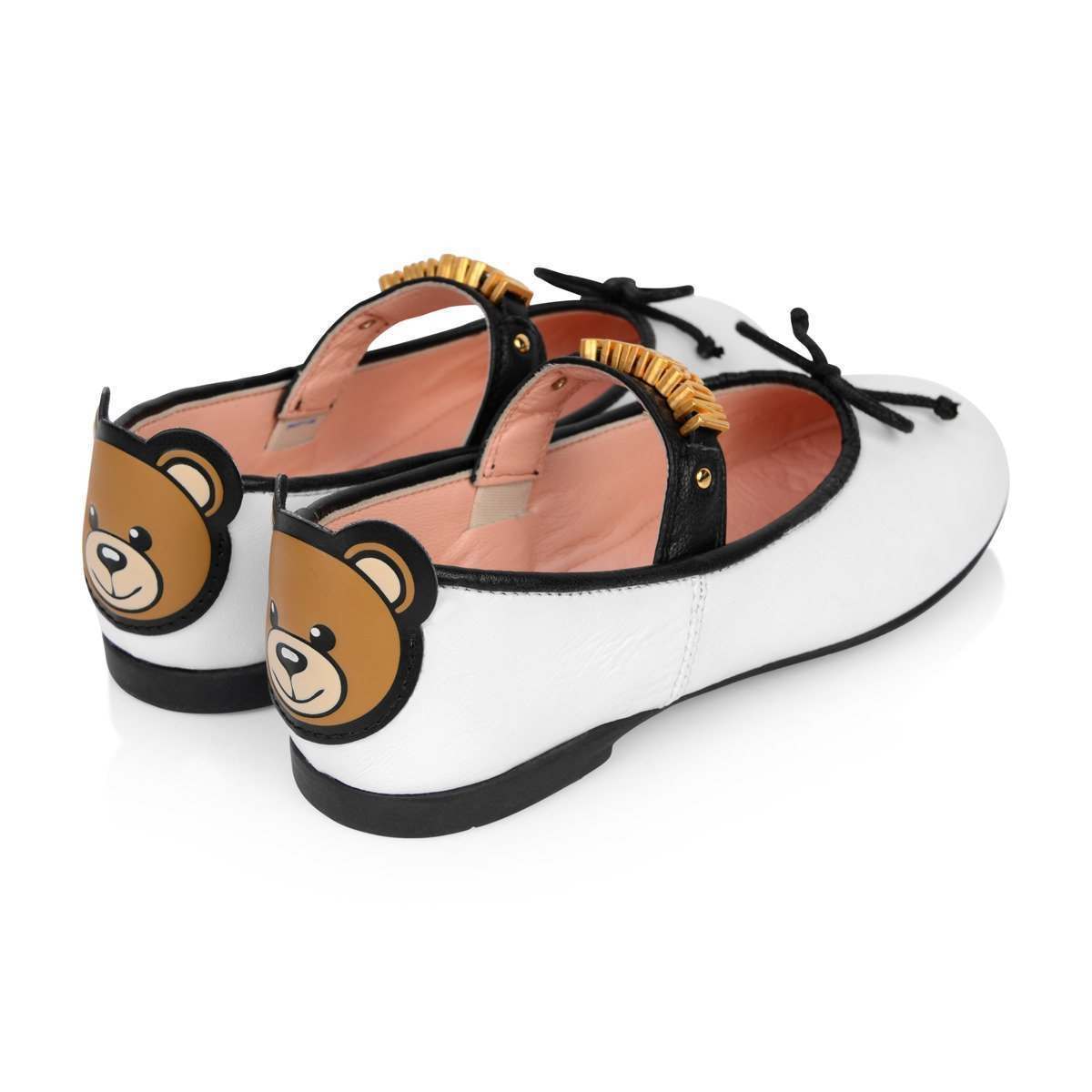 Girls White Leather Logo Teddy Pumps