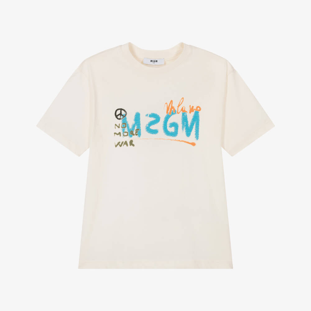 男童奶油白Logo棉T恤