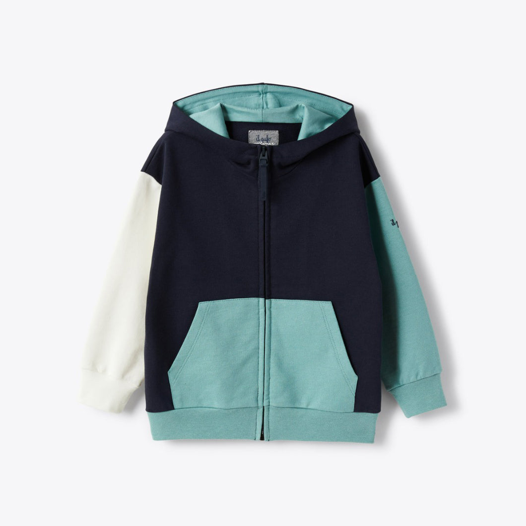 男童蓝色连帽拉链夹克