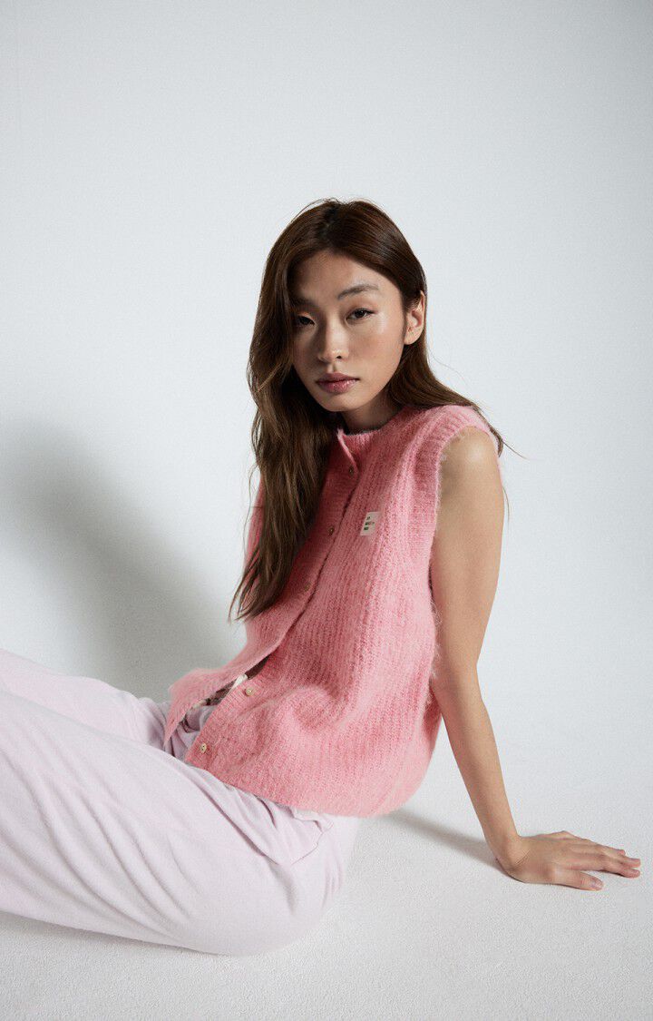 女士圆领纽扣式短款无袖背心