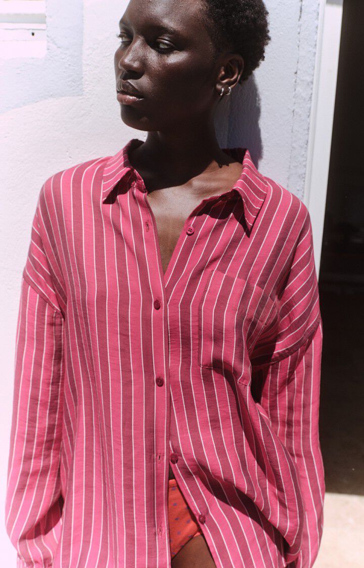 女士长款宽松纽扣领印花衬衫