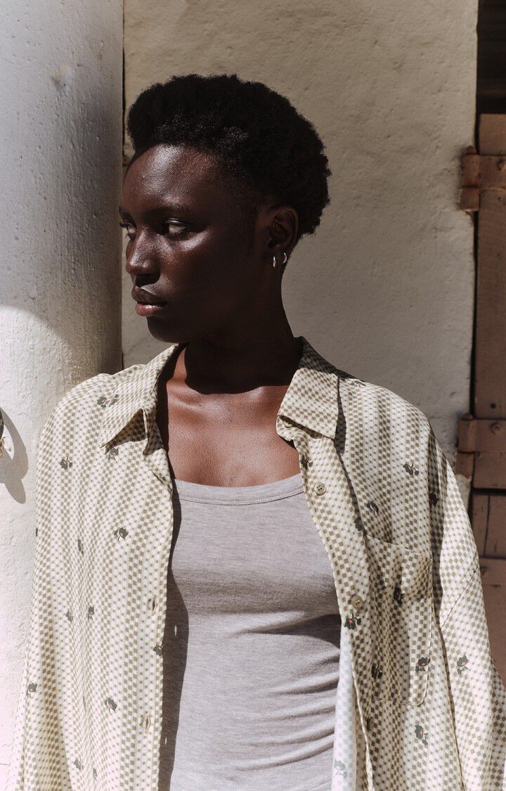 女士长款宽松纽扣领印花衬衫