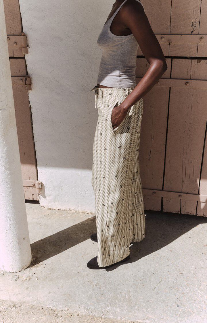 女士低腰宽长条纹印花裤