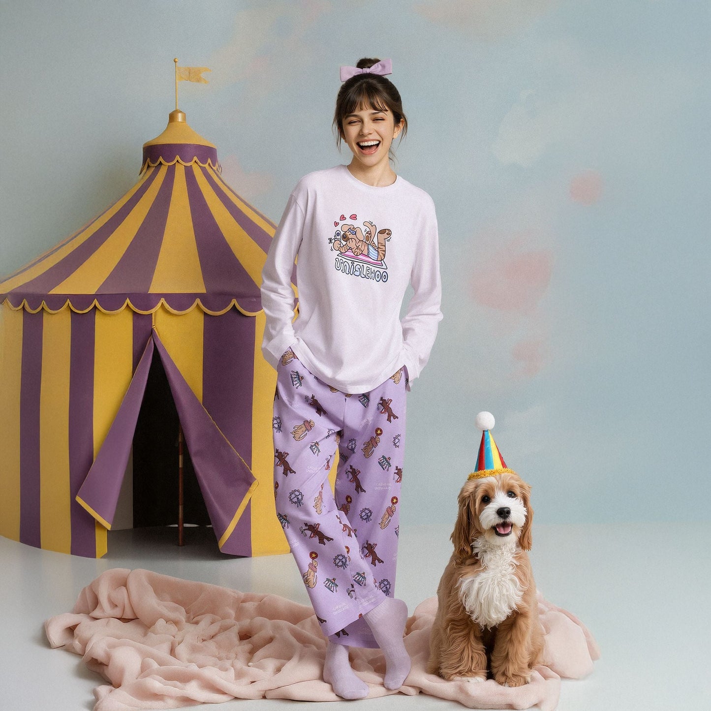 亲子款紫色噗噗棉小狗长裤