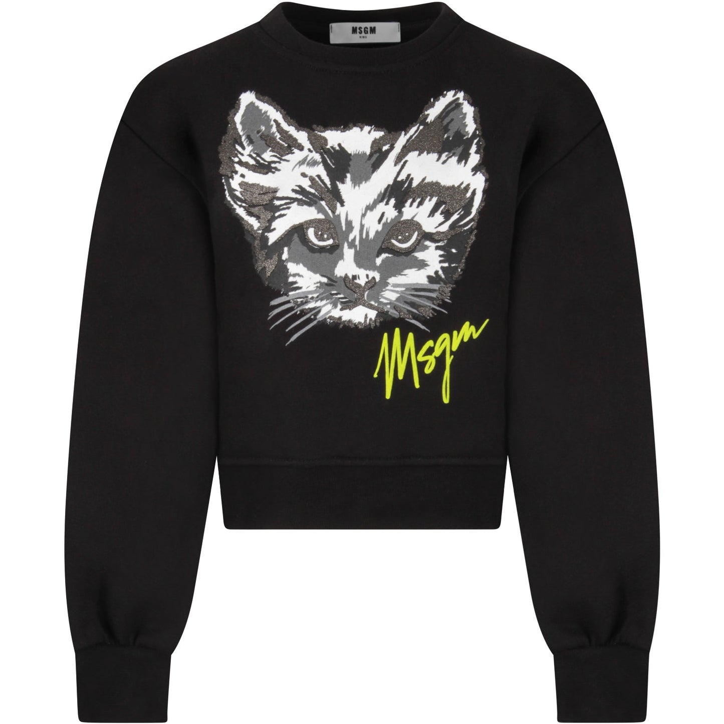 Girls Black Cat Cotton Sweatshirt