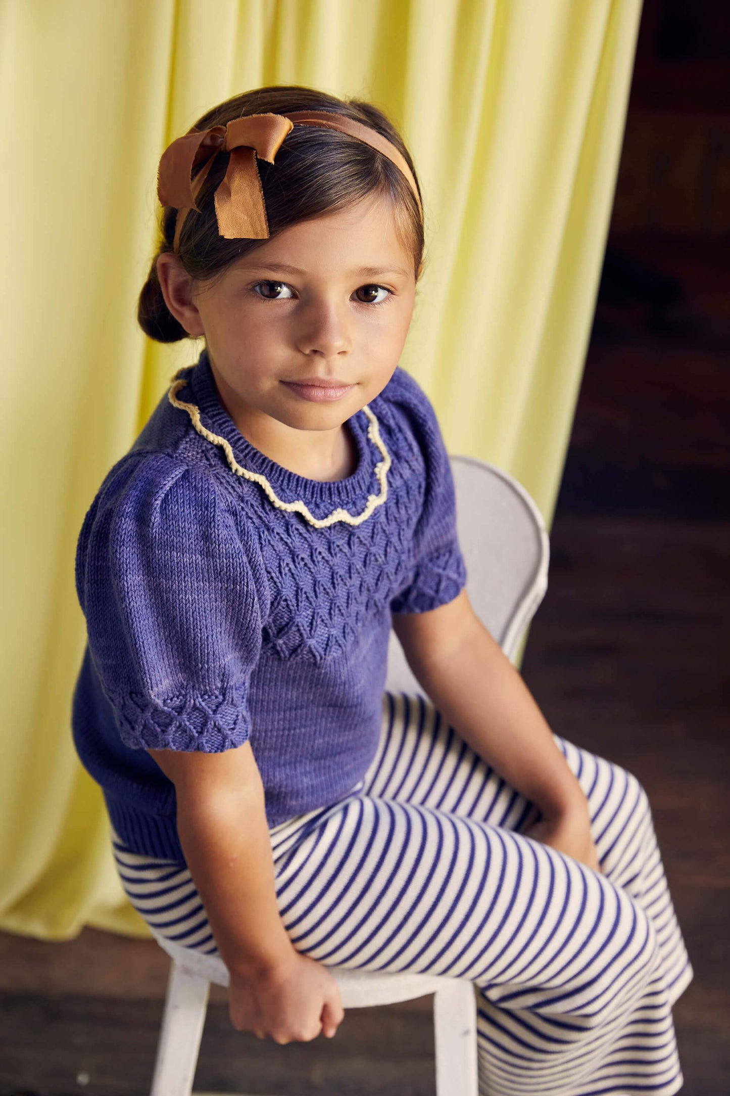 Girls Blue Ruffle Pima Cotton Sweater