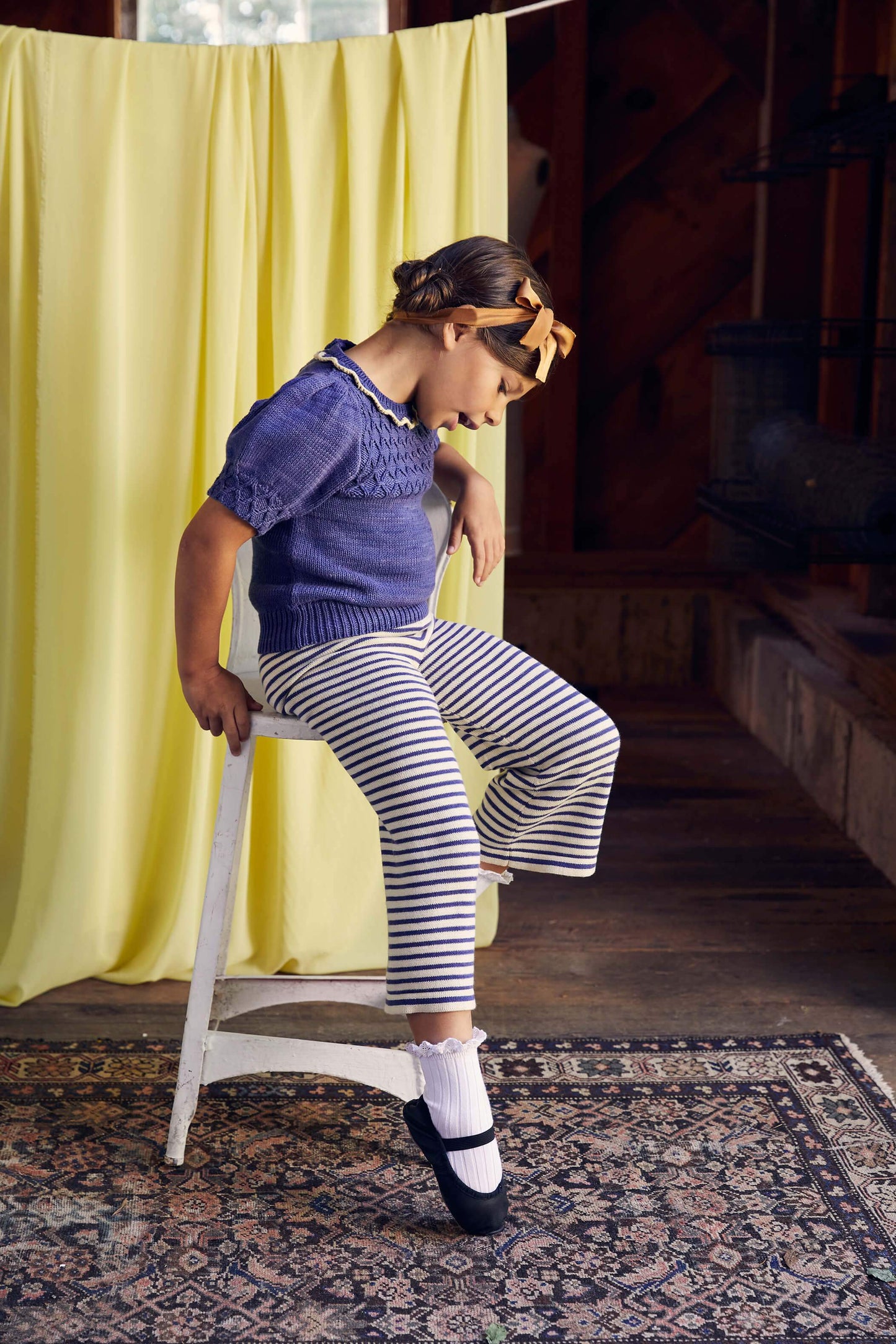 Girls Blue Ruffle Pima Cotton Sweater