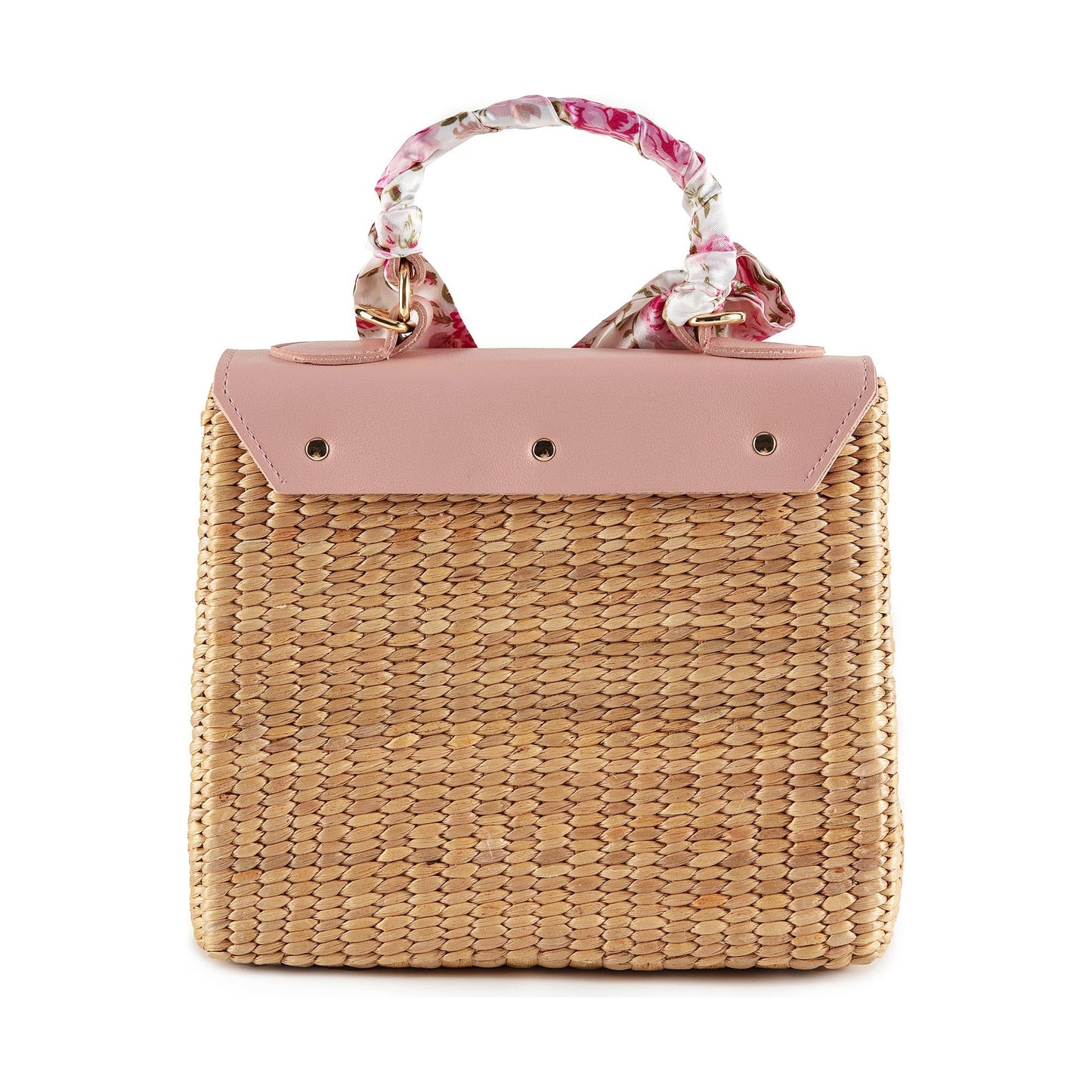 儿童粉色“Melody”手提复古草编包