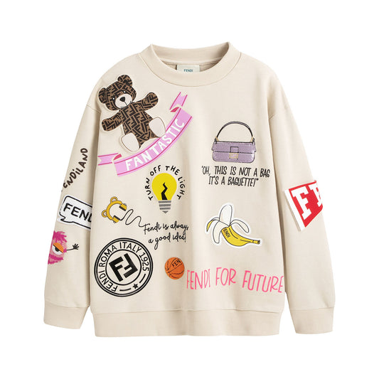 女童白色印花棉卫衣