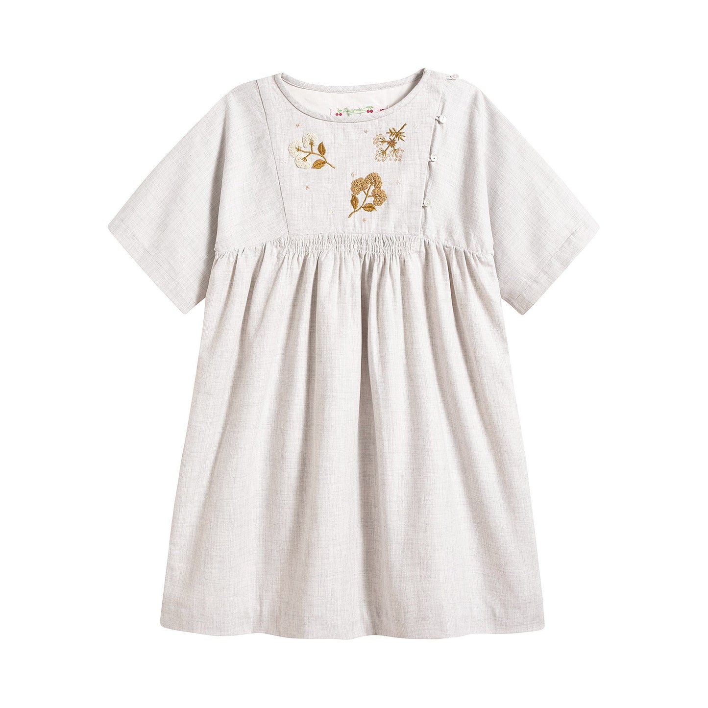 女童浅灰色刺绣棉连衣裙
