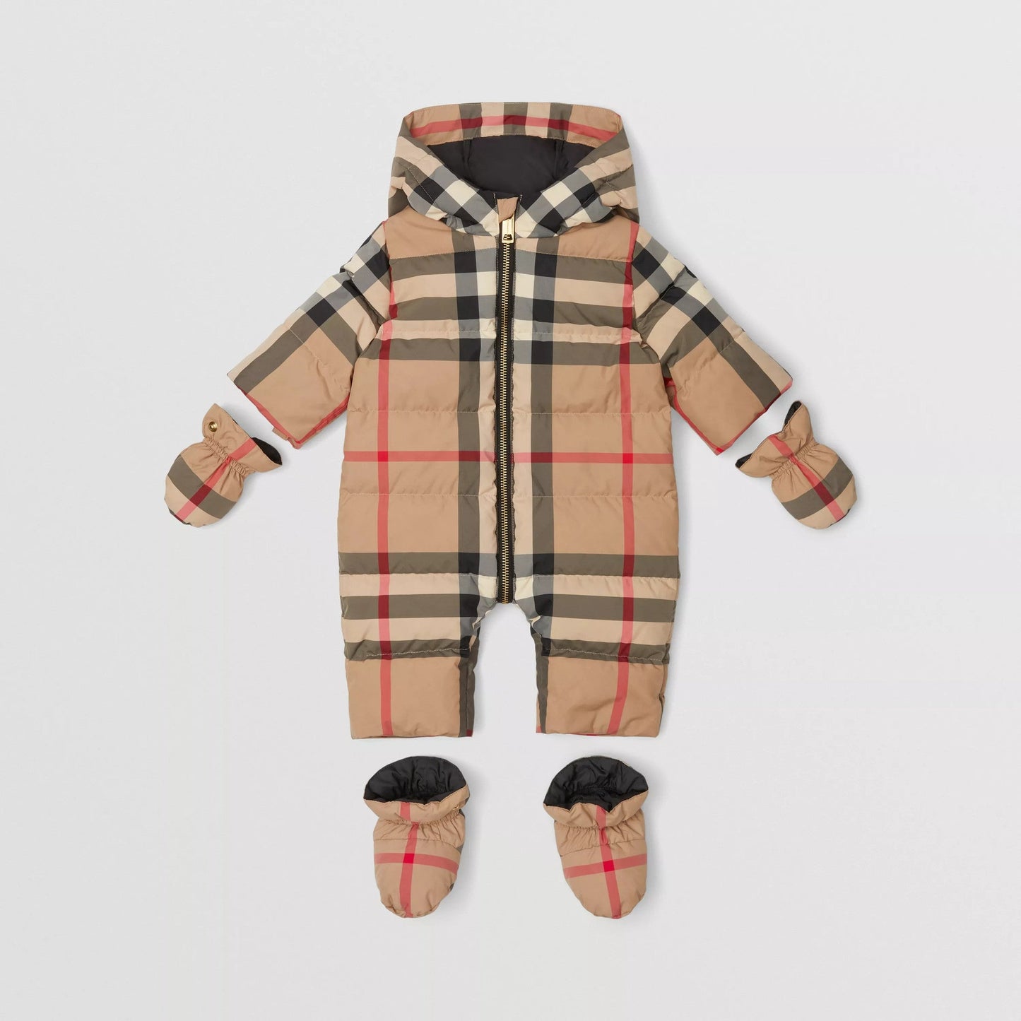 婴儿米色格子羽绒连体衣