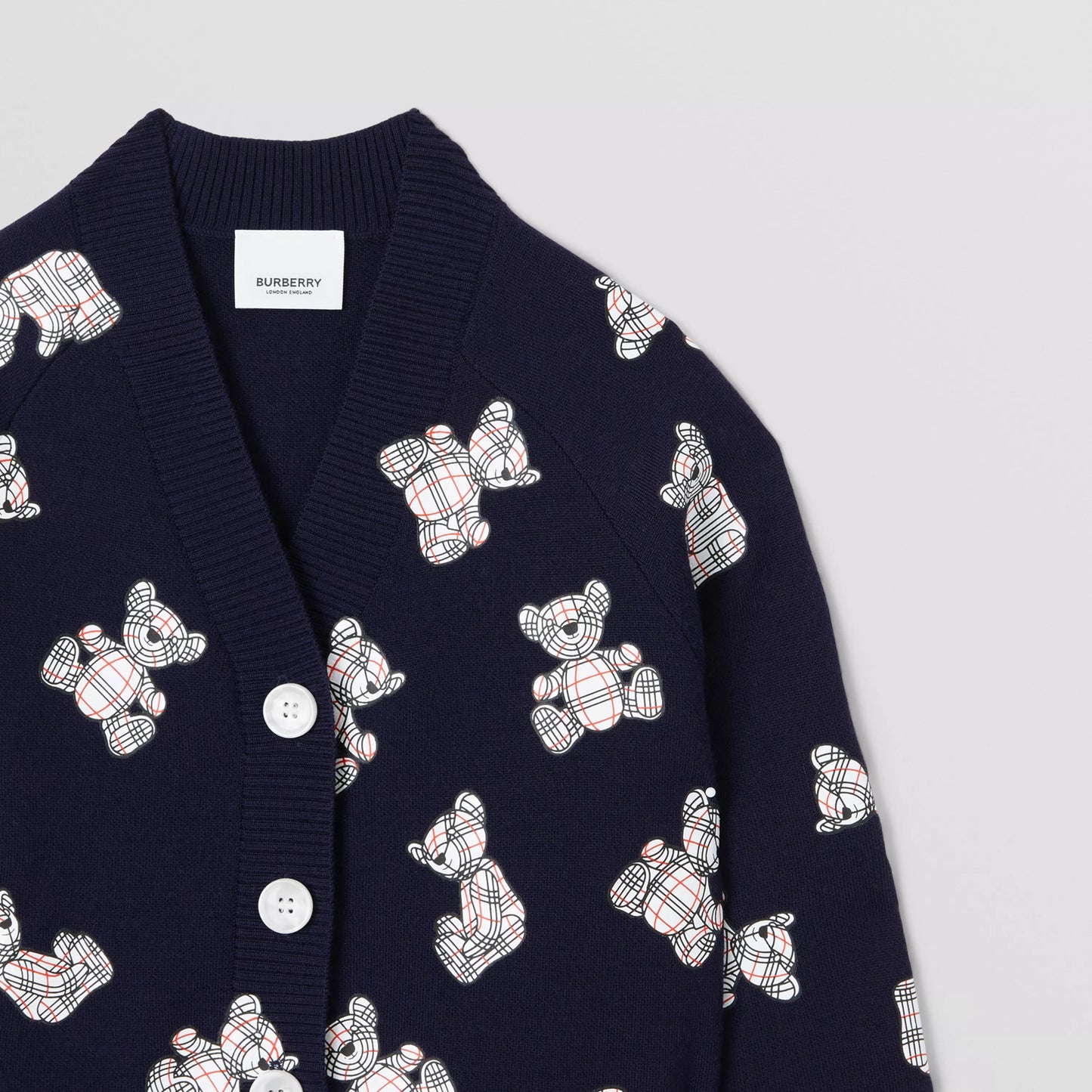 女童藏青色小熊印花羊毛开衫