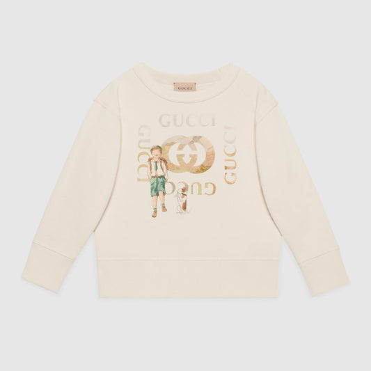 男童白色印花棉卫衣