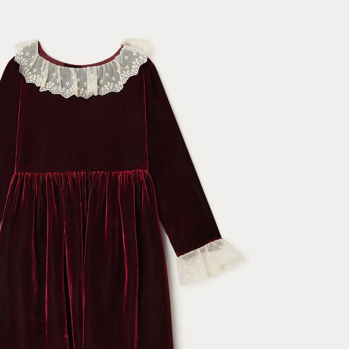 女童深红色丝绒连衣裙