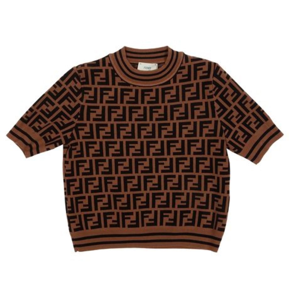 女童棕色FF Logo针织毛衣