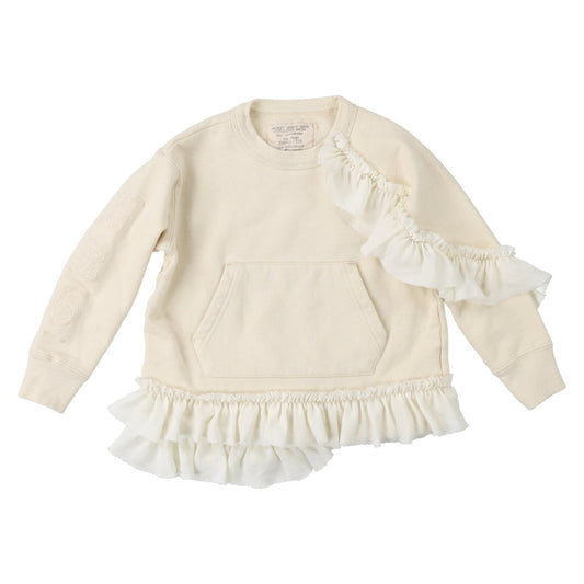 女童白色褶边棉卫衣