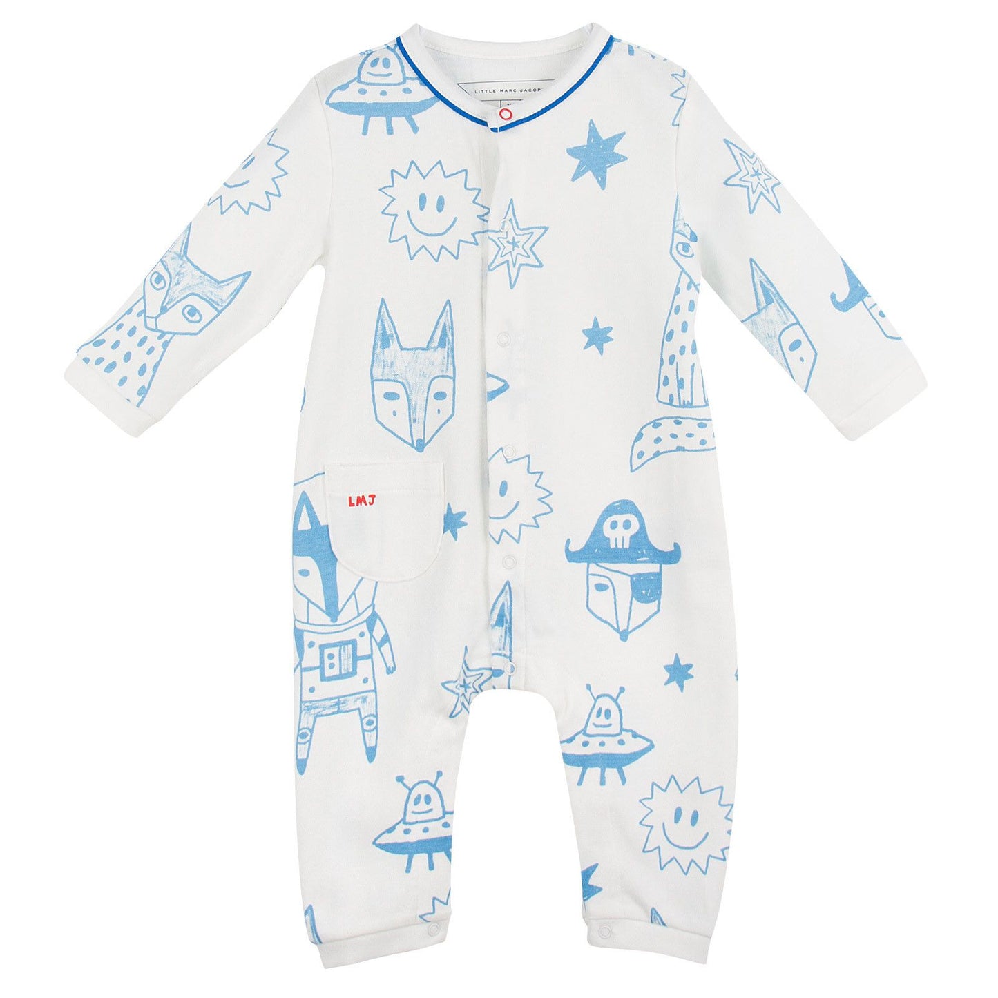 Baby Ivory&Blue Cotton Space Printed Babygrow