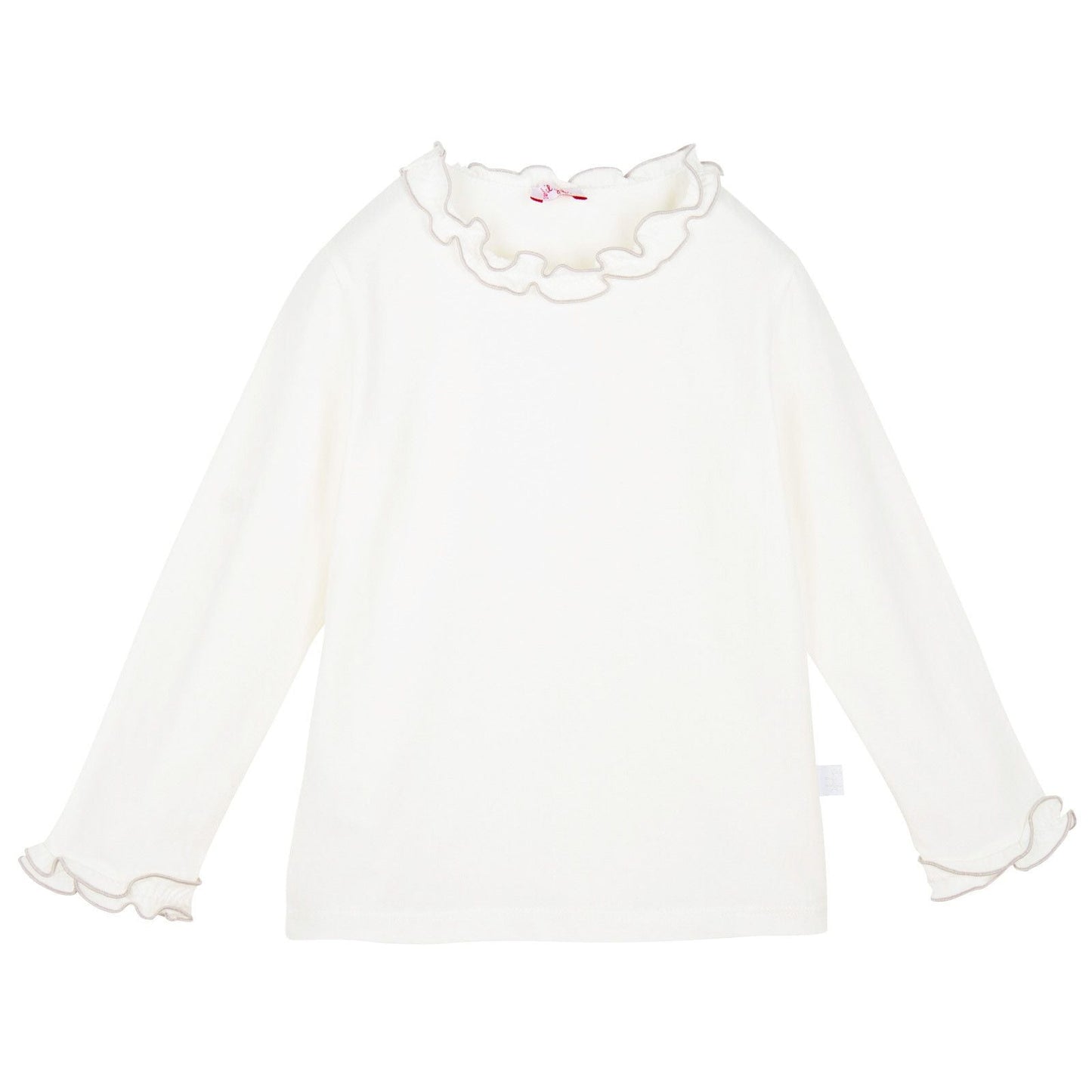 Girls Ivory&Grey Gold Trim Frill Collar T-Shirts