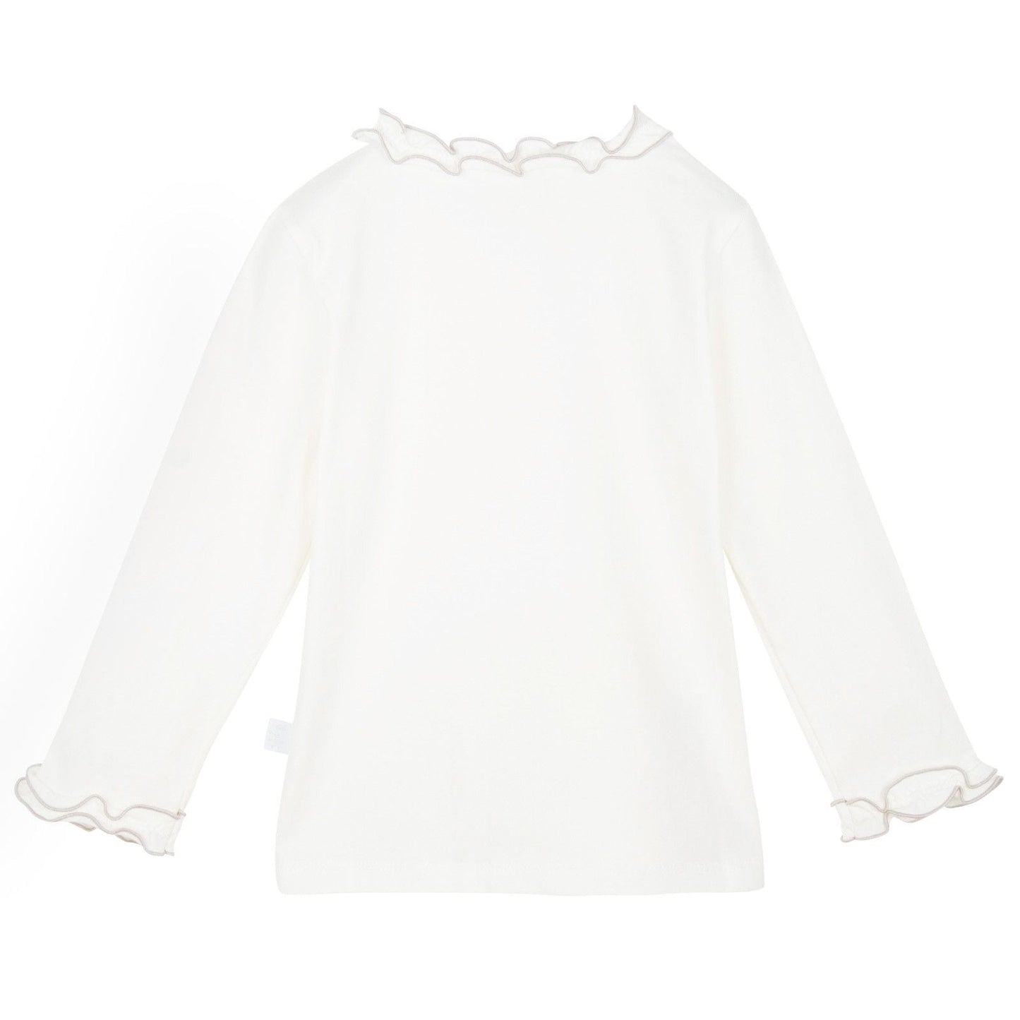 Girls Ivory&Grey Gold Trim Frill Collar T-Shirts