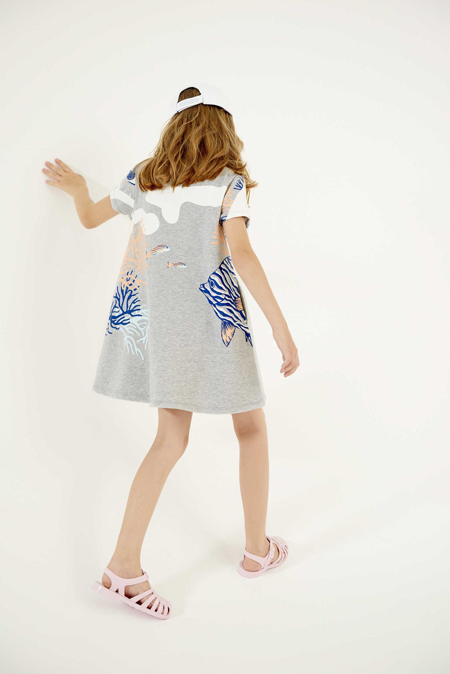 Girls Green Grey Logo Cotton Dress