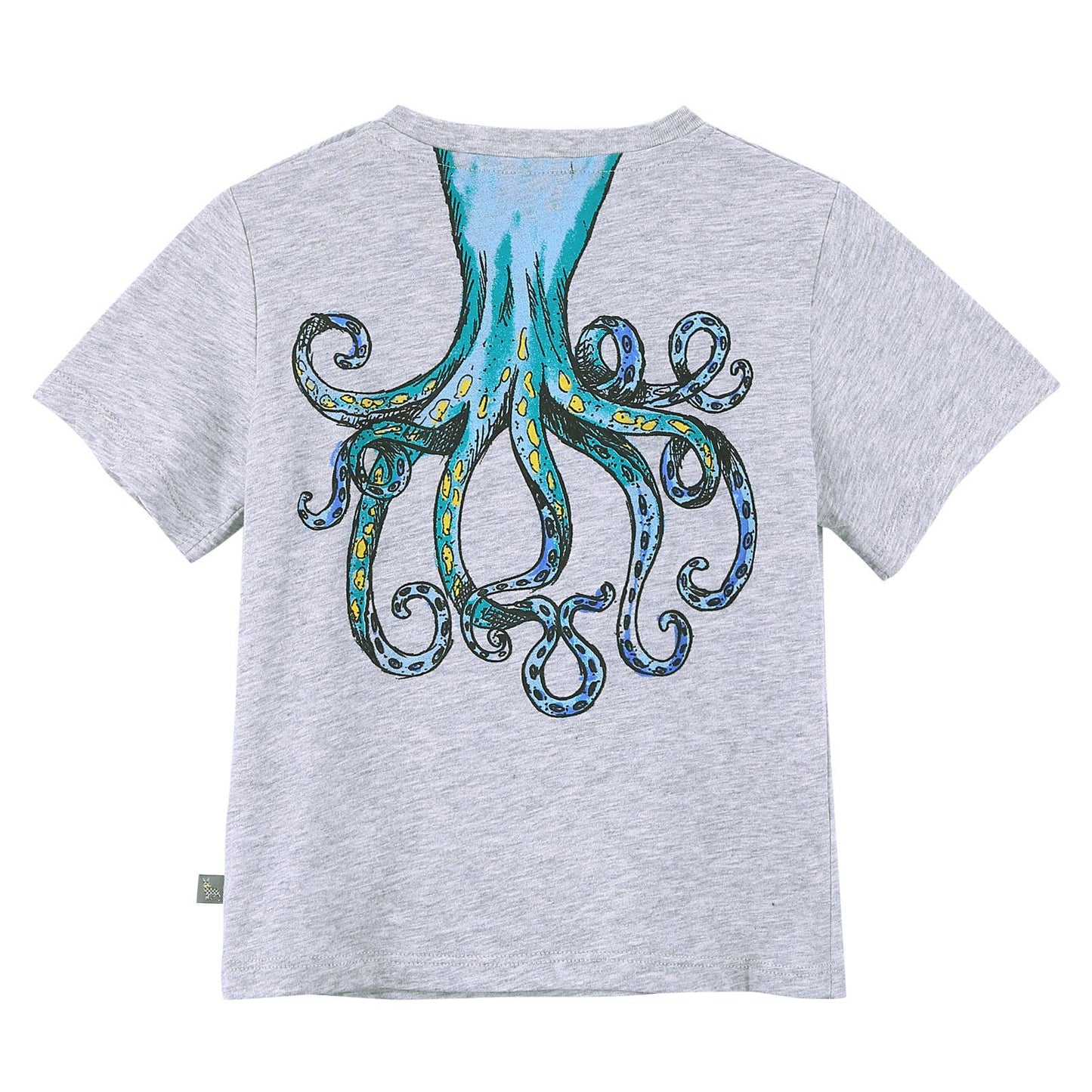 Baby Girls Grey Cotton T-Shirt With Octopus Print Trims