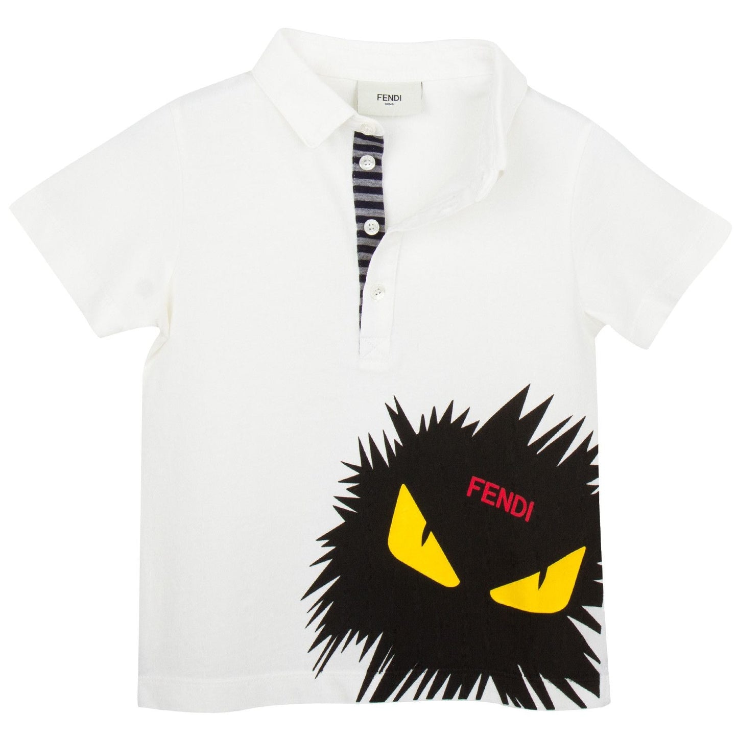 Boys White Short Sleeve Polo Shirt With Monster Logo