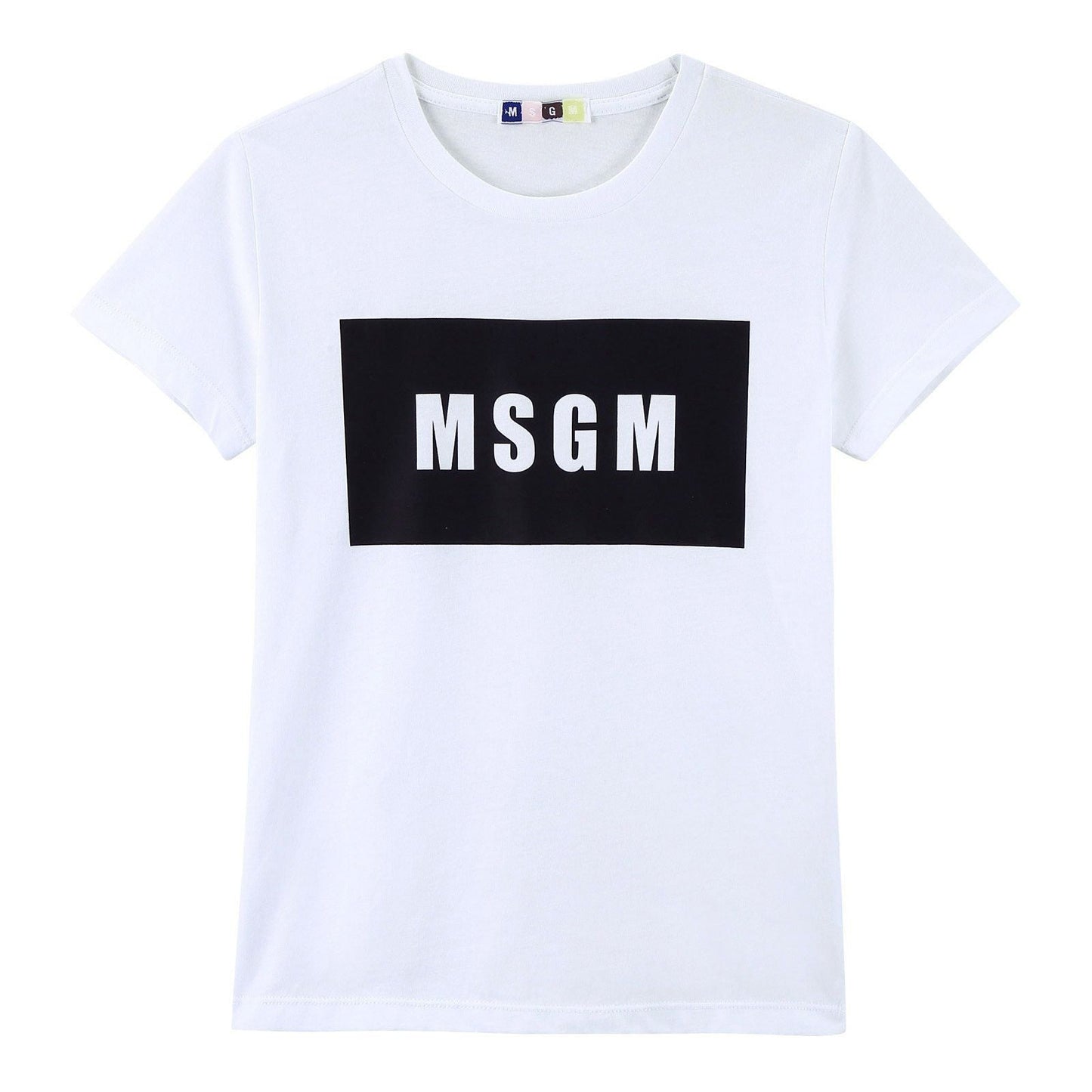 Boys White Cotton Jersey T-Shirt With Black Brand Name Logo