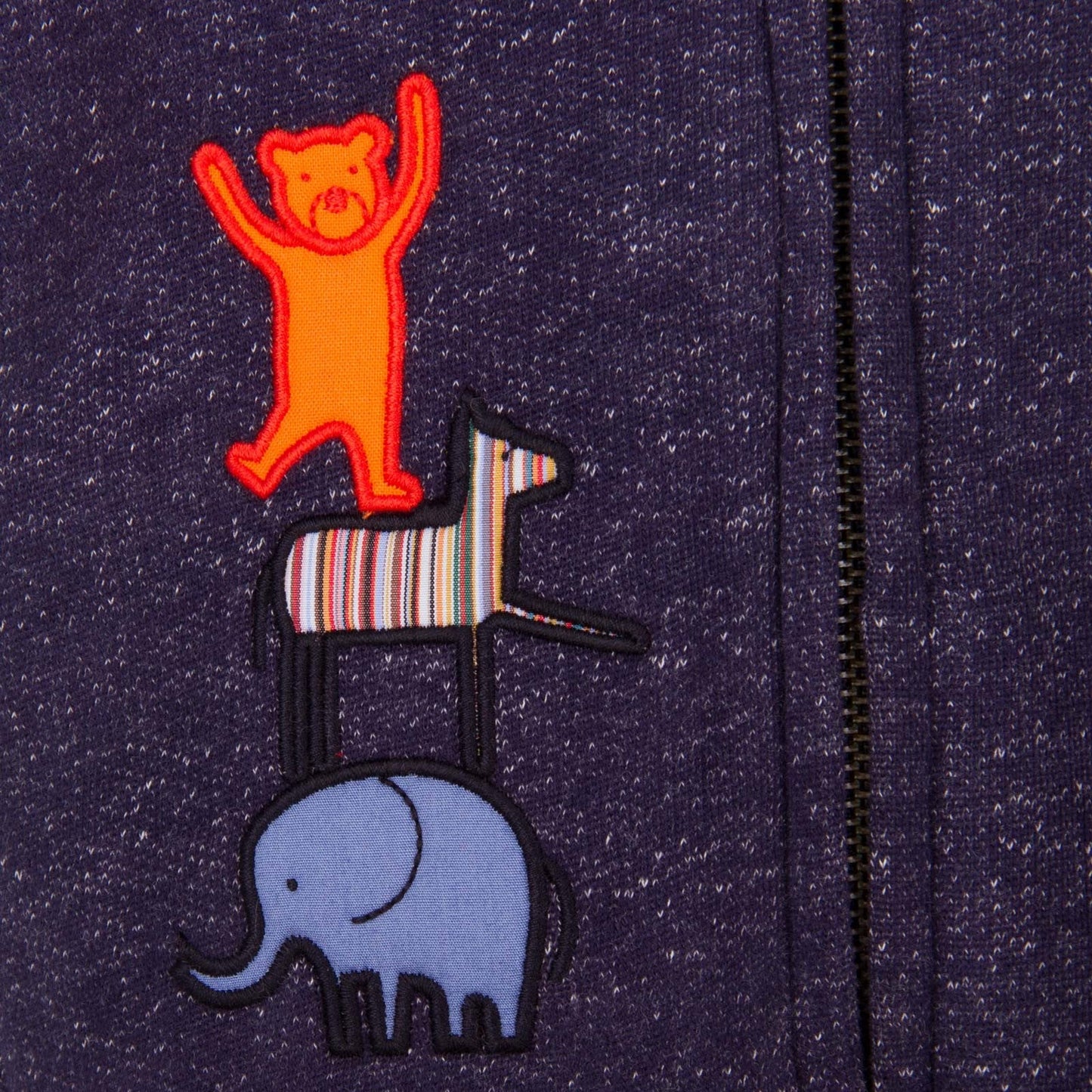 Baby Boys Navy Blue Embroidered Animal Hooded Zip-up Tops