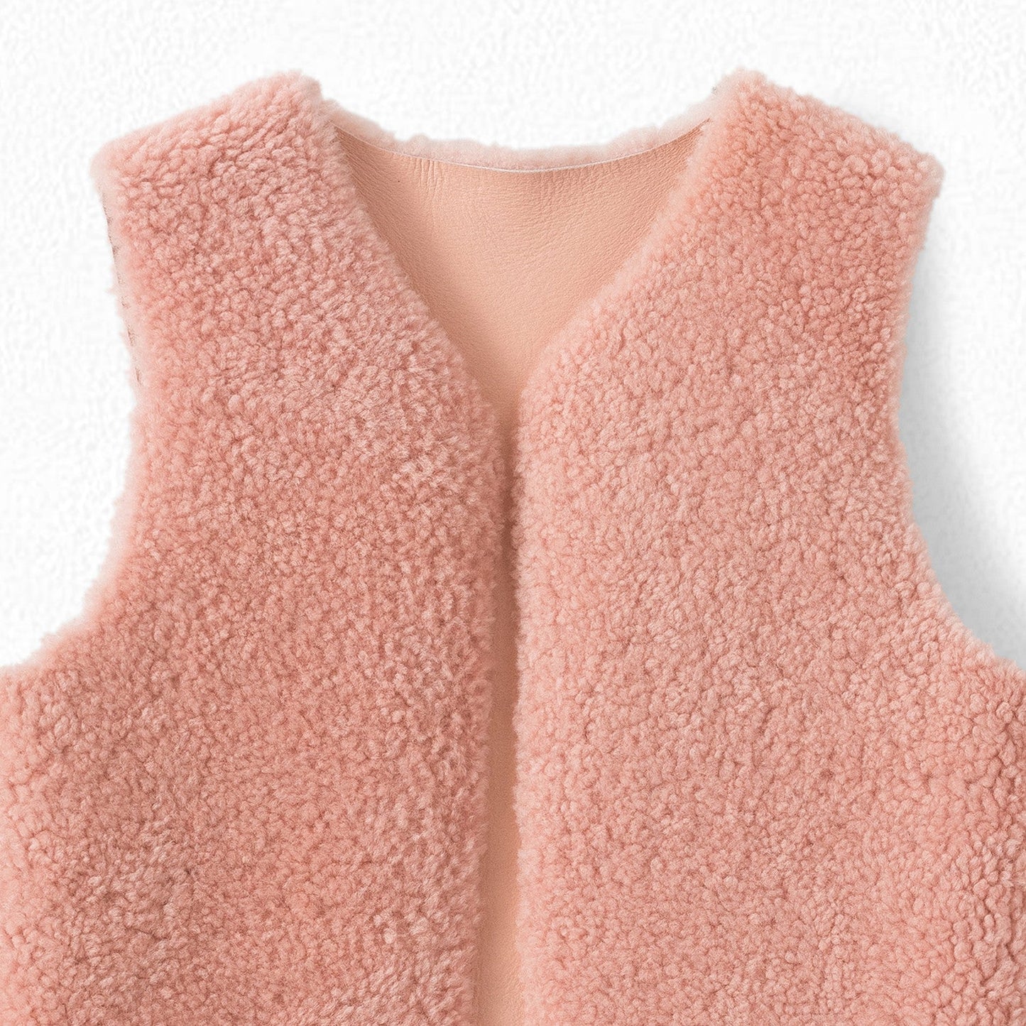 Girls Faded Pink Lamb Skin Waistcoat