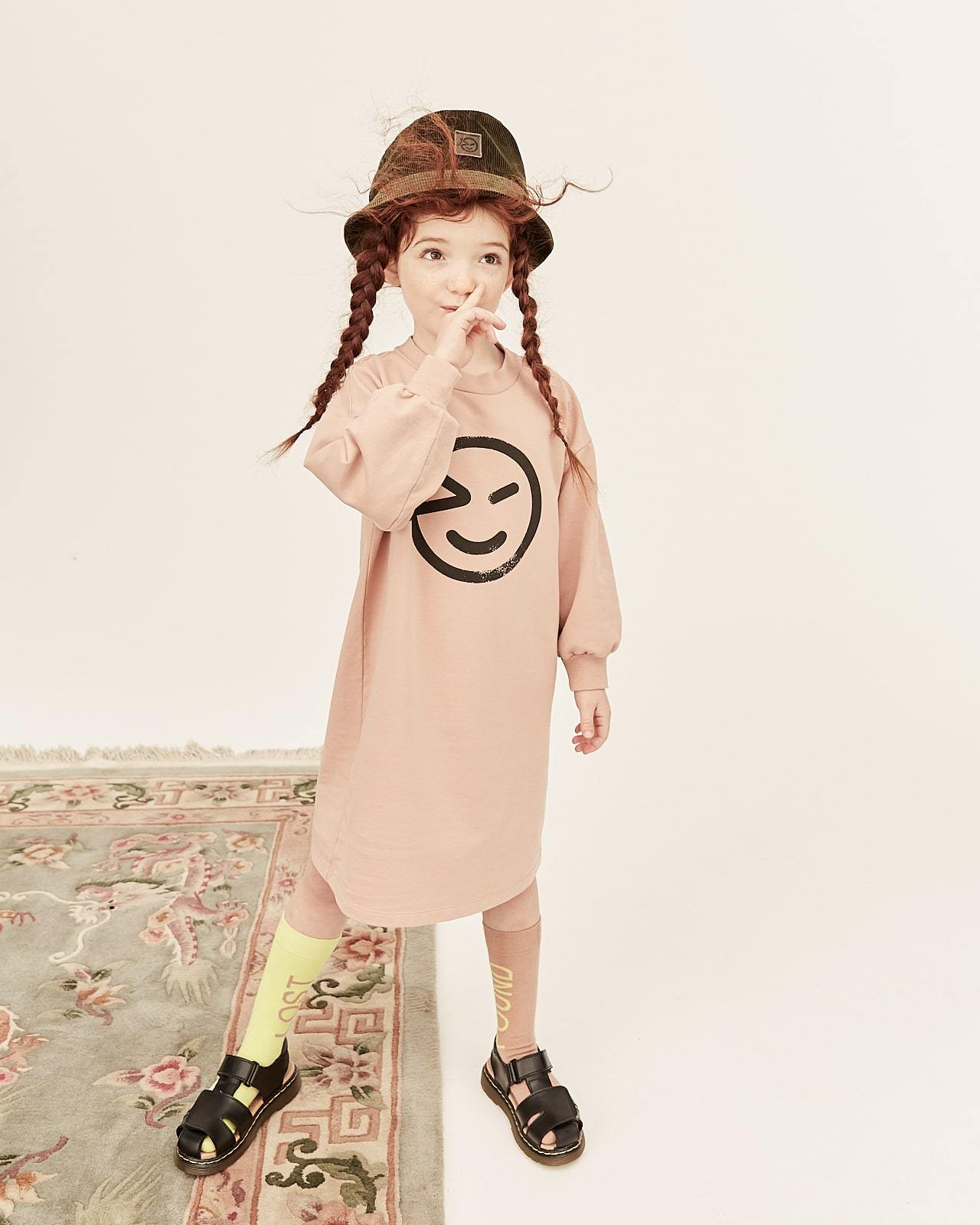 女童粉色Logo棉连衣裙