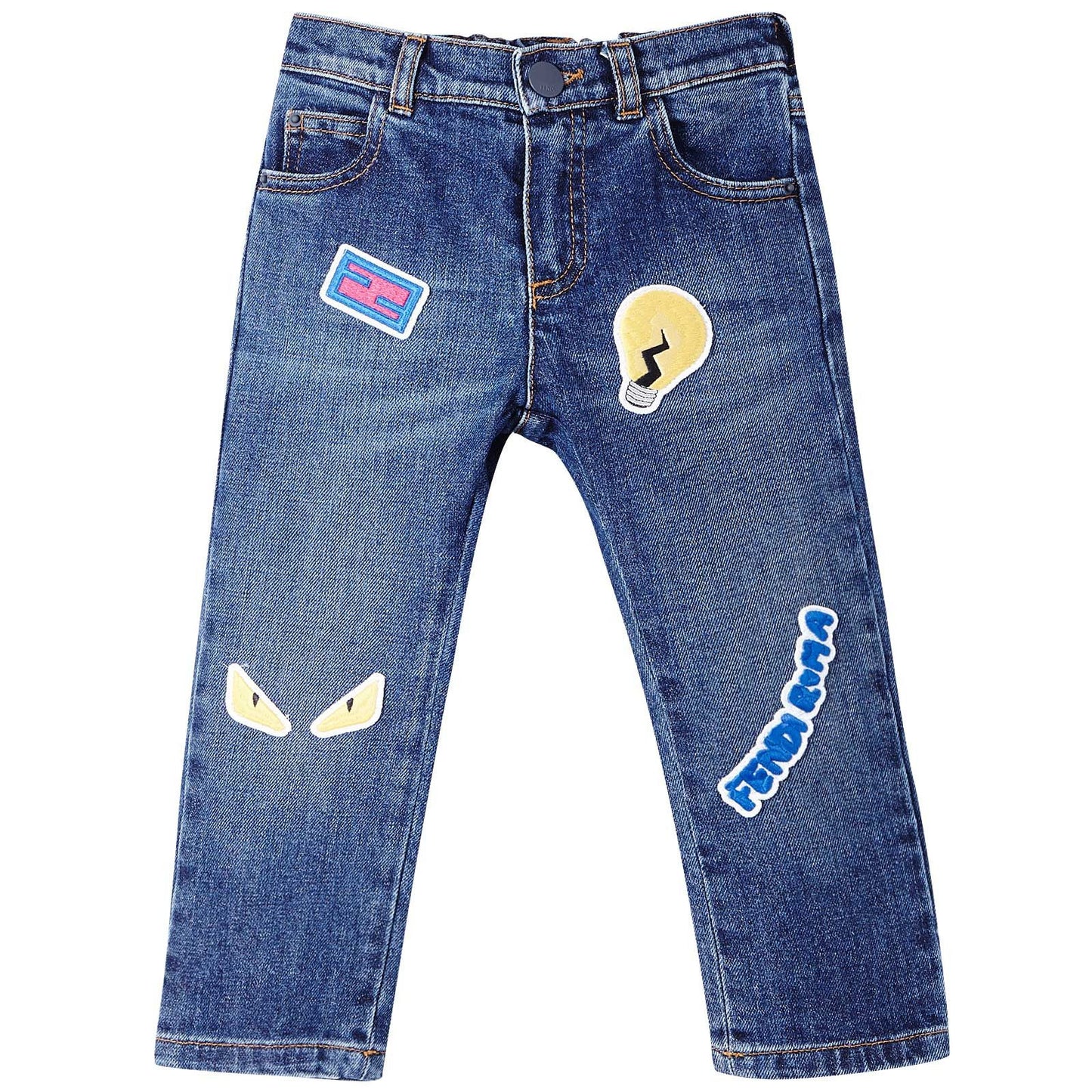 Baby Boys Blue Denim Monster Logo Patch Jeans
